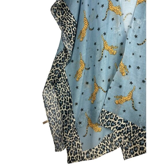 J C Sunny  top open side cape sleeves open front Tiger design cotton - Picture 3 of 7